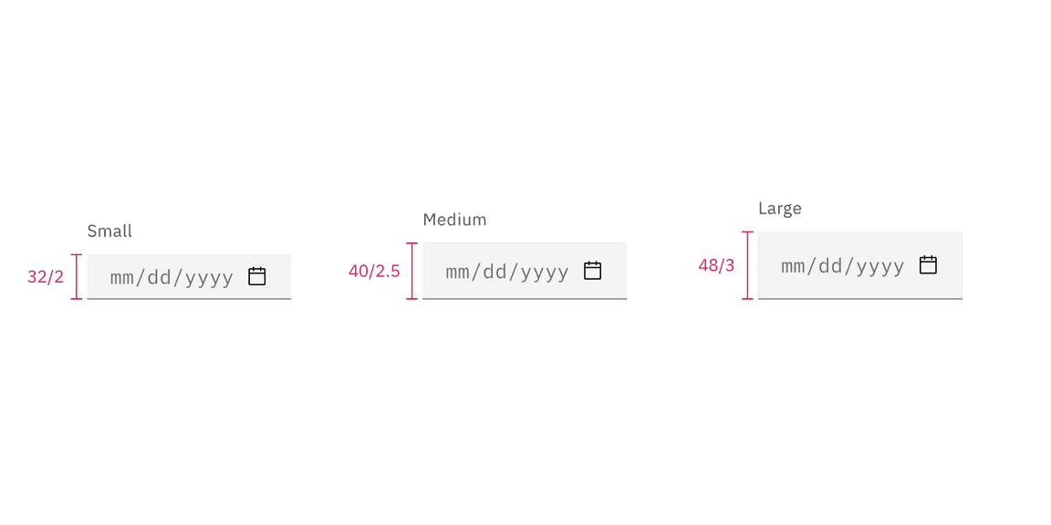 Sizes for date picker inputs